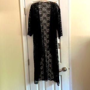 Lularoe Shirley Long Lace Sheer Duster Size Small Black.